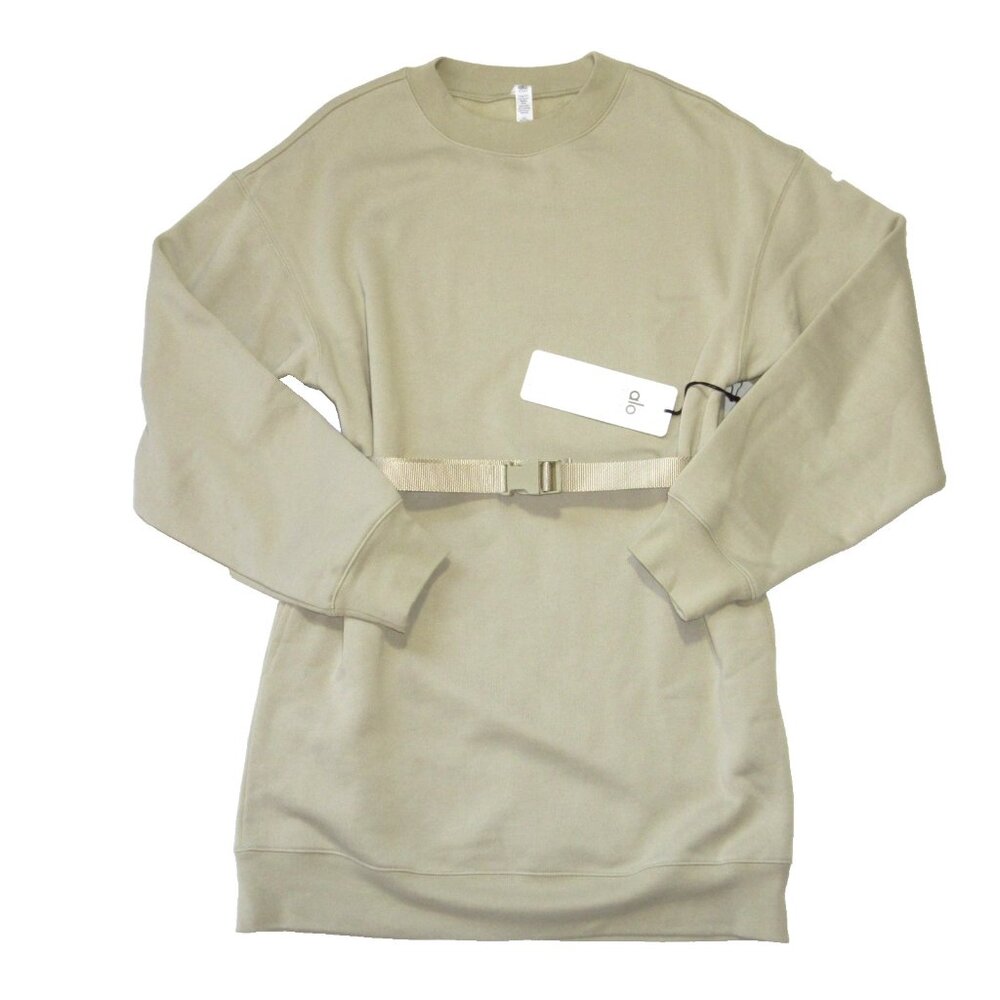 NWT Alo Yoga Cityscape Sweatshirt Mini in California Sand Fleece Dress S